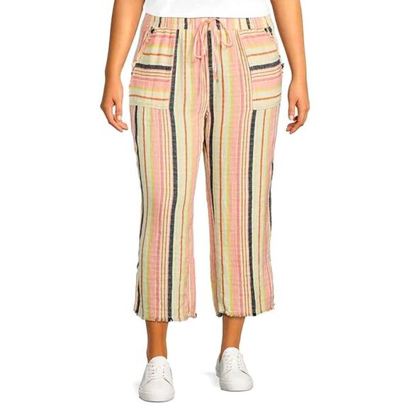 Westbound NWT Mid Rise Wide Leg Cropped Fray Hem Stripe Print Pants 3X - Picture 1 of 14